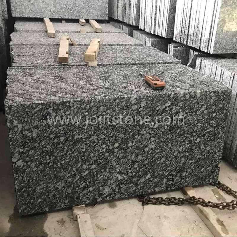 TR018 Polished Spray White Granite Steps ( Two Long Sides Bullnose Edges)